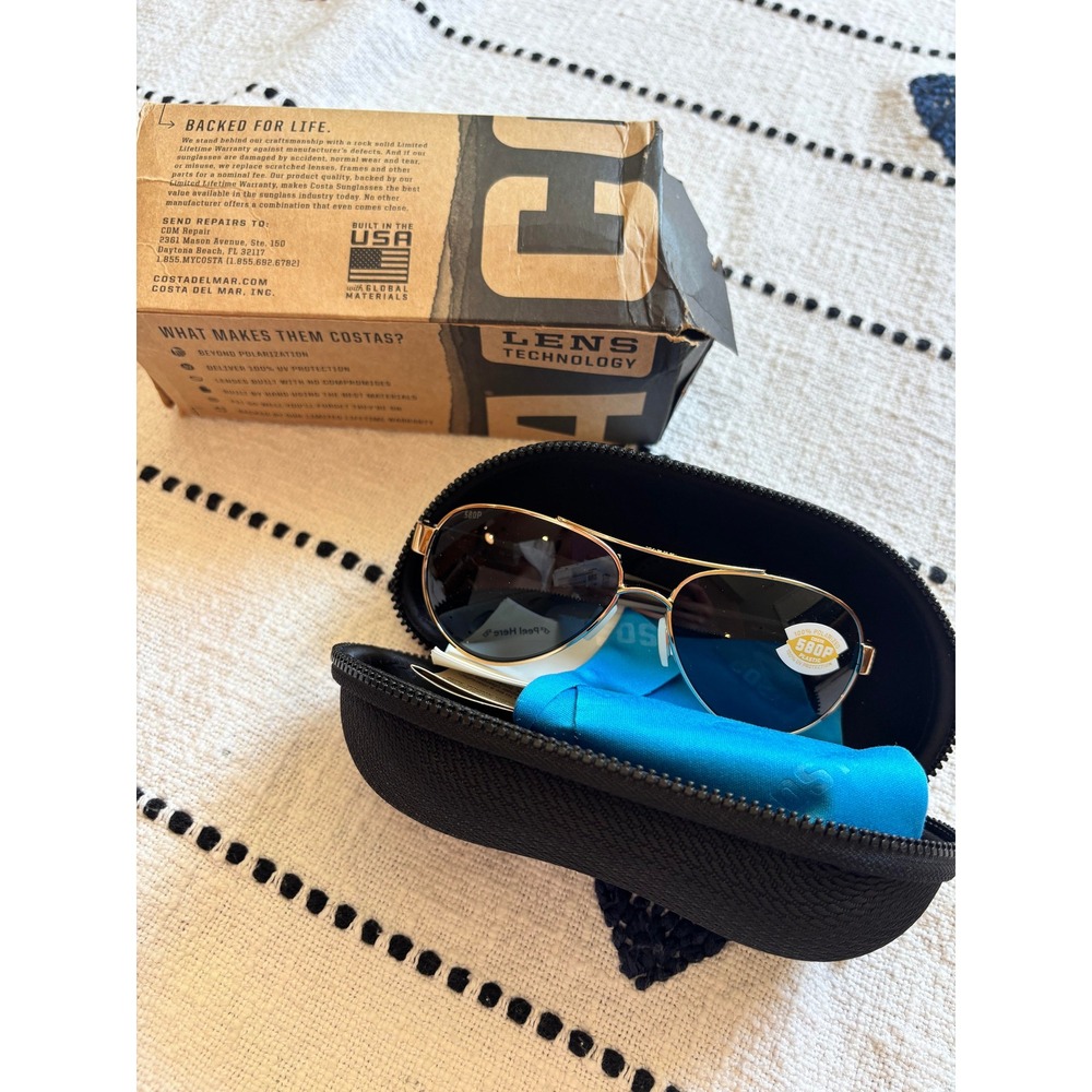 Costa Del Mar Loreto Rose Gold Temple‎ Gray 580P Polarized Aviator Sunglasses